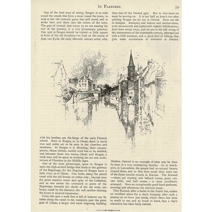 On the Canal, Bruges, Belgium, Victorian Book Illustration, 1891