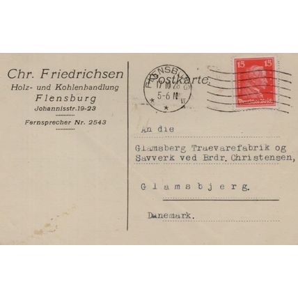 Flensburg German Coal Wood Trader Railroad to Denmark Old Postcard