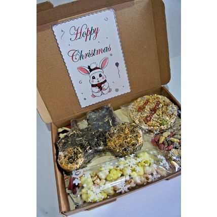 HOPPY CHRISTMAS RABBIT BUNNY GIFT BOX WITH EDIBLE TRACTOR XMAS CAKE & TREATS
