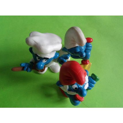 Job lot of 9 modern smurfs telephone smurfette tennis papa brainy judo chef