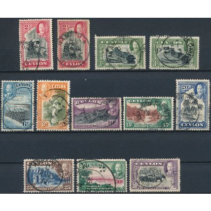 KGV: 12 Values - Ceylon 1935 - F H - SG 368/77 & 368/9a