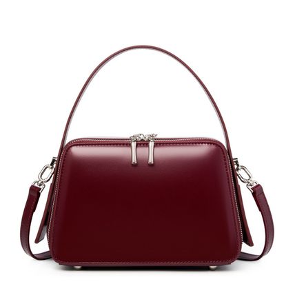Genuine Leather Cute Tote Handbags Crossbody Bag with Long Strap Red