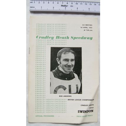 1972 Cradley Heath v Swindon Speedway Programme - 1st April