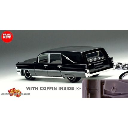 RARE KEYCHAIN BLACK CADILLAC FLEETWOOD HEARSE ✝️ FUNERAL GOTHIC COACH