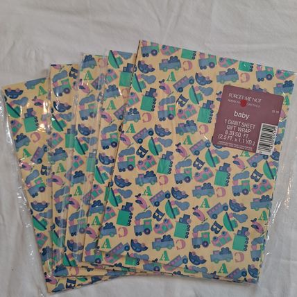 Vintage Lot 5 New American Greetings BABY Shower WRAPPING PAPER Gift Wrap
