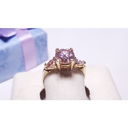 Estate 1.35ctw Rd and Pear Pink CZ 10Kt Yellow Gold raised Basket set Ring#22393