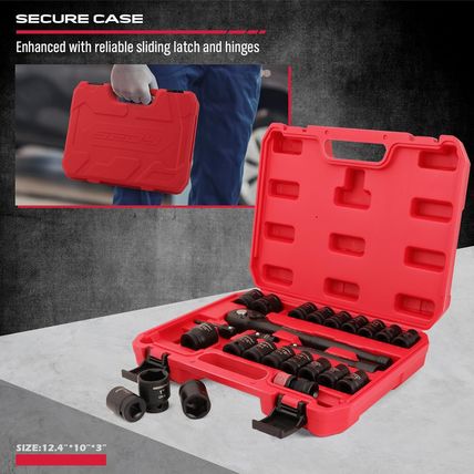 1/2" Drive Socket Wrench Set: 25-Piece SAE & Metric Impact Socket Ratchet Wrench