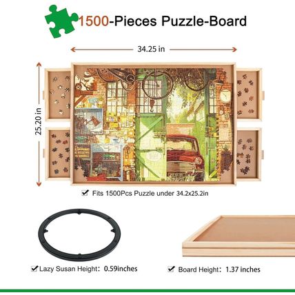 ALL4JIG 1500 Piece Rotating Puzzle Board with Drawers and Cover,25"X34"Portable