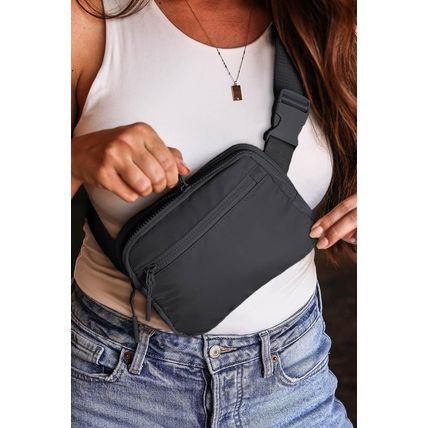 Black Wide Belt Zipped Square Crossbody Bag