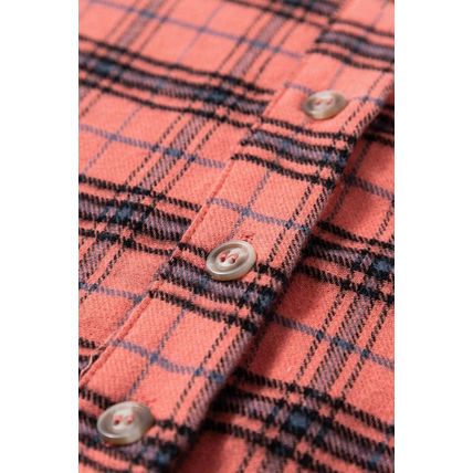 Red Plaid Long Sleeeve Side Split Distressed Hem Shirt