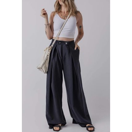 Dirty blue Dual Buttoned High Waist Pleated Wide Leg Pants