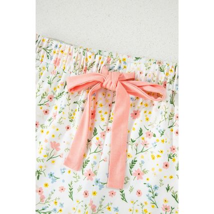 White Floral Print Contrast Pipping Short Pajamas Set