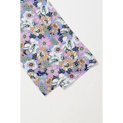 Purple Floral Print Smocked High Waist Square Neck Jumpsuit