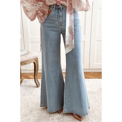 Beau Blue High Waist Button Zip Fly Bell Bottom Jeans
