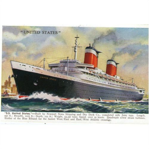 PRINTED ARTIST DRAWN POSTCARD S.S.UNITED STATES PUBLISHED BY VALENTINE'S (108)