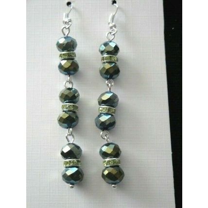 Stunning one-off EP purple blue & gold crytal glass long drop sparkly earrings