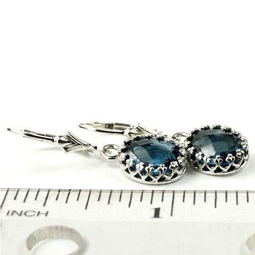 London Blue Topaz, 925 Sterling Silver Crown Bezel Leverback Earrings, SE109