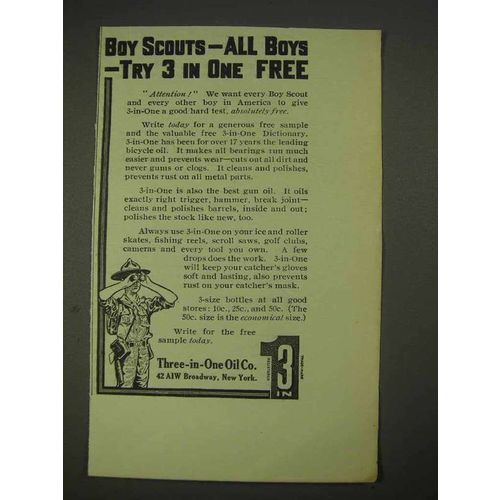 1913 Three-in-One Oil Ad - Boy Scouts, Boys Try Free