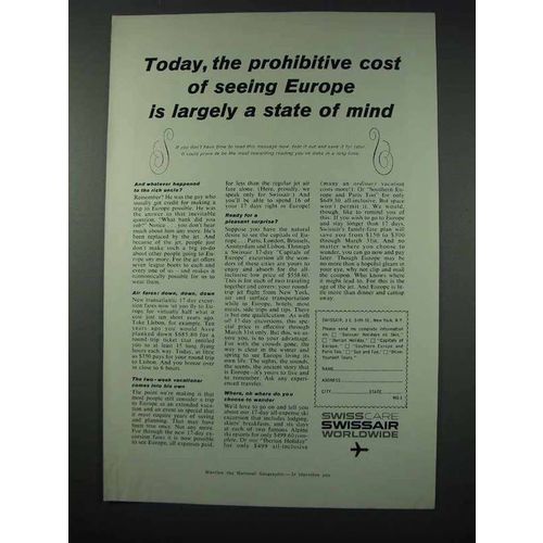1961 Swissair Airline Ad - Prohibitive Cost of Europe