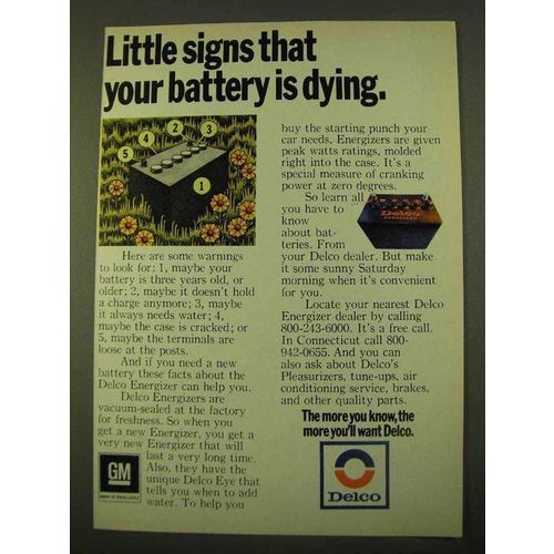 1970 Delco Energizer Batteries Ad - Little Signs