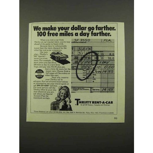 1975 Thrifty Rent-a-Car Ad - Make Dollar Go Farther