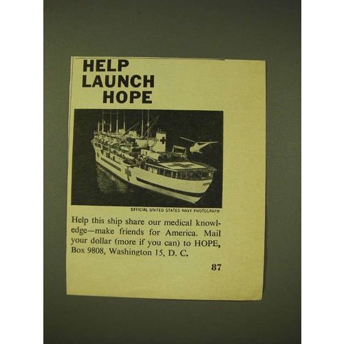 1960 HOPE Ship Ad - Help Launch Hope