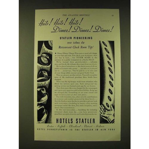 1933 Hotels Statler Ad - Hats! Hats! Hats! Dimes! Dimes! Dimes!