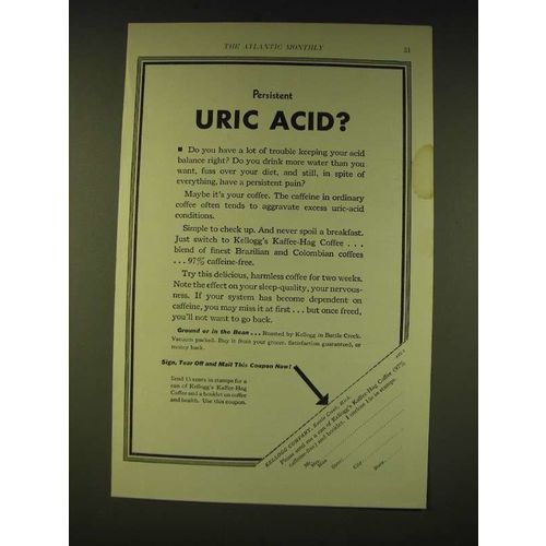 1933 Kellogg's Kaffee-Hag Coffee Ad - Persistent Uric Acid?