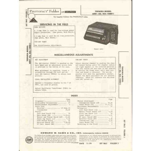 TEKNIKA model 6001 chassis ECC-10001 TV remote Sams Photofact manual