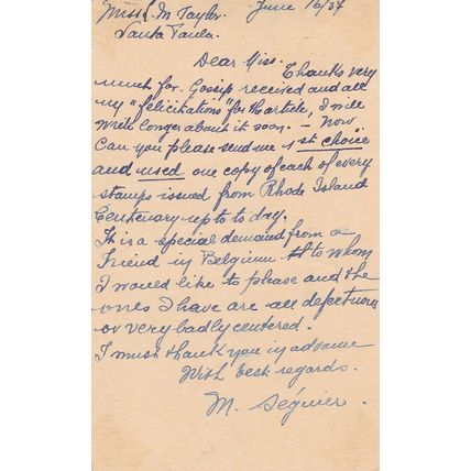 Canada 1937 George V 2c St Therese de Blainville-California postal card VGC