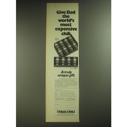 1974 Stagg Chili Ad - Give dad the world's most expensive chili