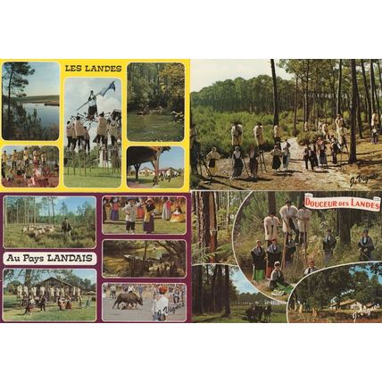 Les Landais French Folklore Men On Stilts EIGHT 8x Postcard s
