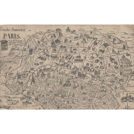 Paris Antique French Map Postcard