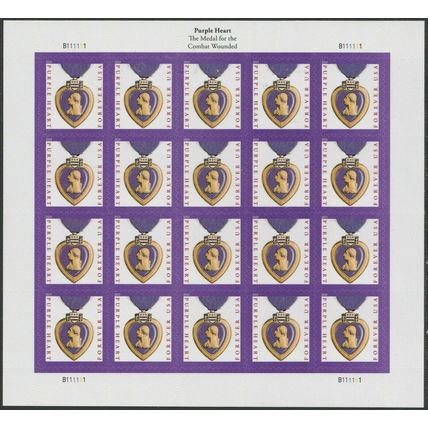 2019 Purple Heart Medal of Honor Sheet of 20 - Postage Stamps Scott 5419