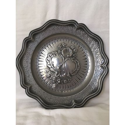 Rococo Style Pewter Tray / Fruit Tray Platter Flowers Shell & Leaves Vintage