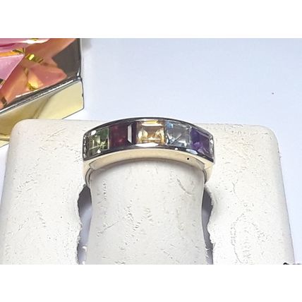 2.5cttw Natural Multi Gem Princess Cut Channel 10Kt Yellow Gold Band Ring #18160