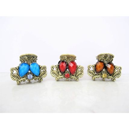 small mini metal leaf shaped jeweled antique style bronze hair claw clip
