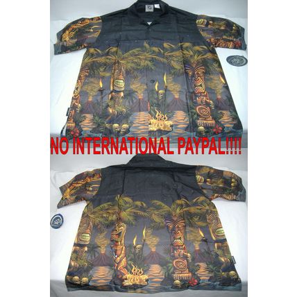 New Mens Rick RIETVELD XL Tiki Palms Black Button Down Camp Shirt Last Units