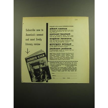 1958 Evergreen Review Magazine Ad - Subscribe now to America's newest