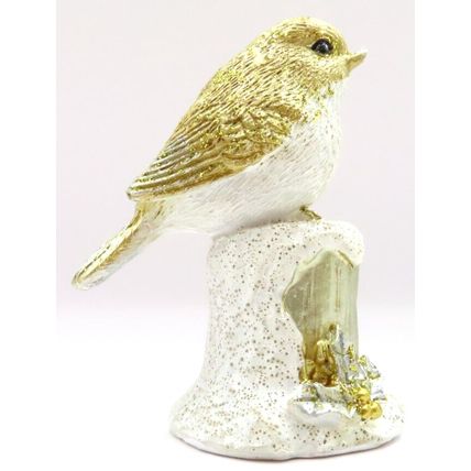 Golden Glitter Robin Ornament Figurine 8 CM Gift Christmas Holiday Decoration