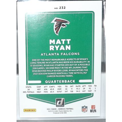 2021 Panini Donruss MATT RYAN (Falcons) Purple Foil #232 60/500