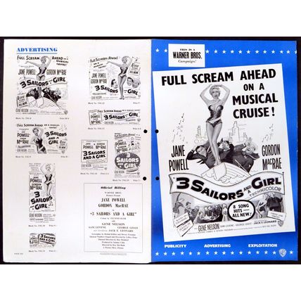 3 SAILORS AND A GIRL 1953 Jane Powell, Gordon MacRae, Gene Nelson CAMPAIGN BOOK