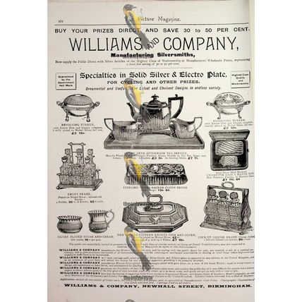 Williams & Co, Silversmiths, Victorian Advert, Book Illustration (Print), 1893
