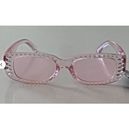 Pink Rectangle Sunglasses, West Loop 59943 PNK VL Pink Lens Jeweled Rhinestones