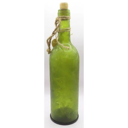 Green Waffle Decorative Bottle LED Glass with Wood Heart Charm & Cork Stopper