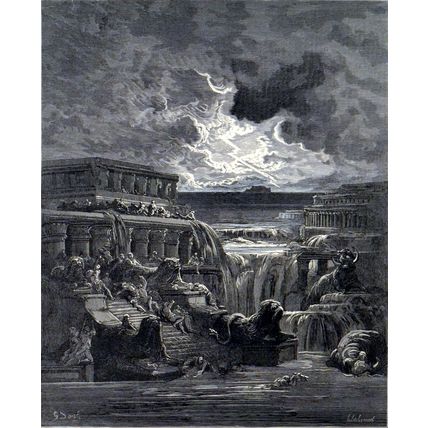 RISING OF THE WATERS 1885 Gustave Doré - John Milton ANTIQUE ENGRAVING