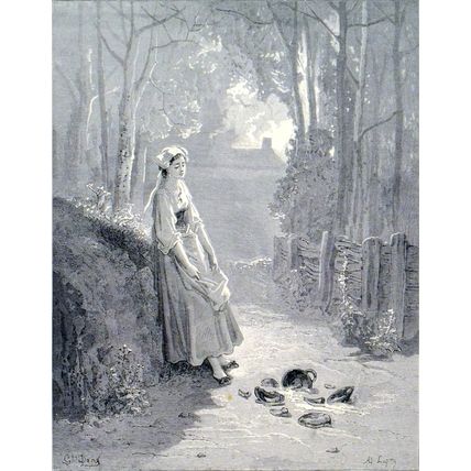 MILKMAID AND THE MILKPAIL 1885 Gustave Doré - Ad Ligny ANTIQUE ENGRAVING