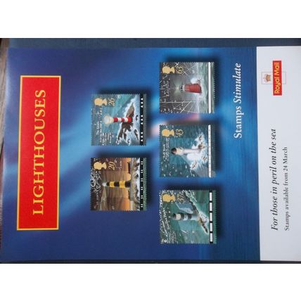 ROYAL MAIL A4 POST OFFICE POSTER 1998 LIGHTHOUSE STAMPS NEEDLES ST JOHNS PT