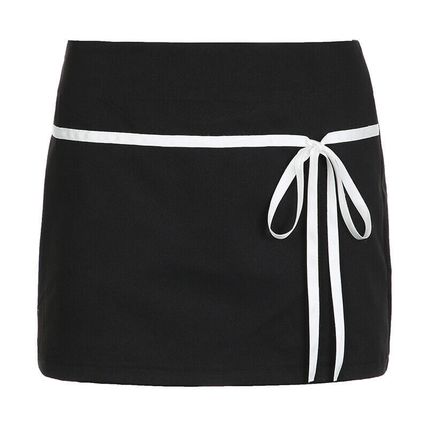 Y2k Mini Skirts Short For Woman Coquette Clothes E-girl Cute Bow Tie Low Waist