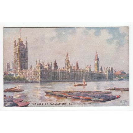 Houses of Parliament from St Thomas Hospital Tucks Oilette Art Postcard 7898